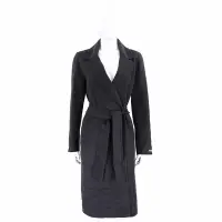 在飛比找Yahoo奇摩購物中心優惠-i BLUES QUART 西裝領羊毛混紡黑色綁帶大衣