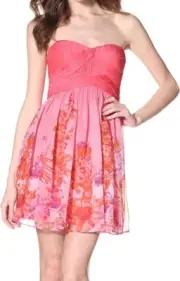 Aidan Mattox Strapless Bustier Flirty Cocktail Mini Dress, Watermelon, 6, 8