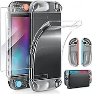 TPU Dockable Case for Nintendo Switch 2(2025), 3-in-1 Clear Soft Protective Cover Skin with Tempered Glass Screen Protector & Thumb Grips Accessories Kit, Shock-Absorption,Anti-Scratch(Transparent )