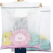 2 Pcs Durable Honeycomb Mesh Laundry Bags, Mesh Laundry Bag, Large Washing Machine Bag with Zip, 35 x 43 inch Coarse Net Washing Bag for Delicates,Clothes (White)
