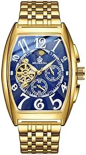 [DAXIAOYU] Gold Case Big Square Dial Automatic Watch Men Skeleton Mechanical Wristwatch Stainless Steel Band Male Clock