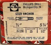 1/2-13 x 5 1/4" Red Head Concrete Stud Anchor Bolt USA Masonry JS-12M (25 PER)