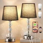 Bedside Table Lamps for Bedrooms Set of 2 Nightstand- Crystal 14.6in Black