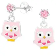 Cute Girls Pink Owl Earrings with Swarovski Crystal