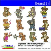 Embroidery Design Set - Bears(1) - 12 DESIGNS - 9 Popular Formats - USB Stick