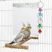 Oooct Large Bird Mirror Toy with Perch Stand, Parrot Parakeet Mirror with Bird Swing Bell Toys, Bird Cage Accessories, Suitable for Parakeet Cockatiel Conure Lovebirds - 11.8 × 7.9 Inch