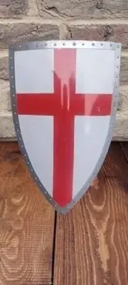 Medieval Red Cross Templar Heater Shield 18G Steel LARP Battle Warrior Shield