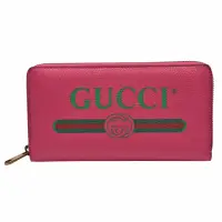 在飛比找momo購物網優惠-【GUCCI 古馳】復古風格的圖案小牛皮綠紅綠織帶標誌拉鍊長