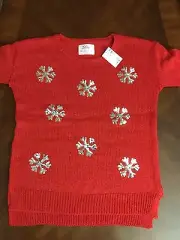 Justice Girls Red Sequin Sweater NWT Size 14 With Silver Snow Flakes