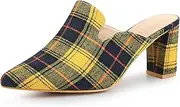 [Perphy] Pointed Toe Slip on Chunky Heels Houndstooth Slide Mules for Women