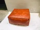 Square Unstuffed Brown Moroccan Ottoman Leather Pouf Genuine Footstool
