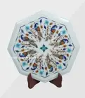 18" White peacock Marble Table top Inlay lapis side coffee Table Top wall decor