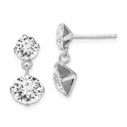 Sterling Silver Rhodium-Plated Crystal Dangle Post Earrings