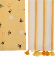 Set of 2 Jumbo Different Cotton Towels (19"x27") HONEY BEE & STRIPES, HL