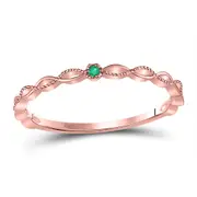 10k Rose Gold Round Emerald Solitaire Milgrain Stackable Band Ring .01 Cttw