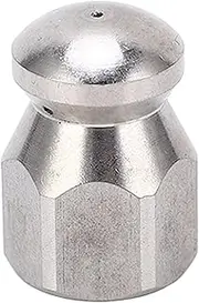 5000PSI High Pressure Cleaner Nozzle Pipe Excavator Cleaning Nozzle Stainless Steel Jetter Nozzle Round Head High Efficiency (Round Head Front 1 Rear 3 Holes G1/4 in)
