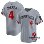 男式 MLB JERSEY明尼蘇達雙胞胎卡洛斯科雷亞TWINS CARLOS CORREA灰色公路棒球球衣