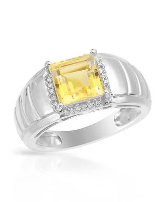 Gentlemens Ring W/2.54ctw Genuine Citrine & CZ Made in 925 Sterling silver Sz 10