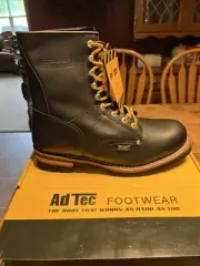 New men's 14W AdTec 9" logger crazy horse leather work boots in black 14 Wide
