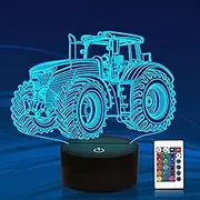 Tractor 3D Illusion Night Lamp, Attivolife 16 Color Changing Dimmable Hologram Lighting, Smart Timer Toy USB Charge Table Desk Bedroom Decoration for Kid Boy with Remote Control