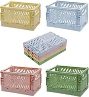 Plastic Folding Baskets - 4Pcs Mini Storage Crates for Desk, Stackable and Foldable Small Boxes