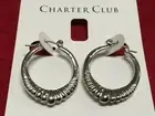 Charter Club Swirls Wave Hoop Silver Plated Earrings 1"1/8 New CC65