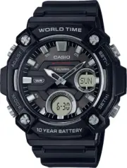 Casio Mens Watch AEQ-120W-1AV World Time Stopwatch 10YR Battery 100M WR