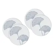 4pc Rayell Ceramic Printed Coaster Twin Ginkgos Grey Drink Glass Holder Set