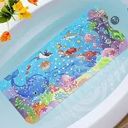 Cartoon Baby Bath Mat Kids Bathtub Mat Non Slip for Toddler Bath Shower Anti Slip 40In X 16In with Drain Holes and Suction Cups Machine Washable Sea Animal Pattern