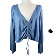 Nordstrom BP Blue Bell Sleeve Crop Top Front Tie V Neck NWT - Womens Size 3X New