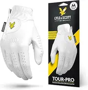 Lyle & Scott Tour Pro Premium Ultra Soft Cabretta Leather Golf Glove - Ultimate Grip, Moisture Control, Durable - Mens Golf Glove, Golf Glove Men, White, Medium, Right Hand