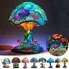Vintage Stained Painting Glass Mushroom Table Lamps Resin Table Lamp Night Light