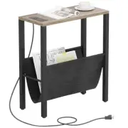 Narrow Side Table with Charging Station, Small End Table with 1pc Greige