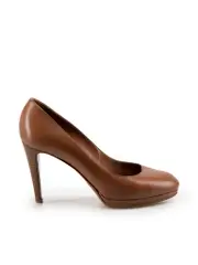 Brown Leather Slip On Pumps