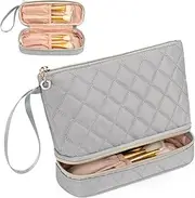 Ethereal Small Makeup Bag, Light Grey Cosmetic Bag for Women Makeup Brush Organizer Travel Makeup Bag for Purse Portable Makeup Pouch