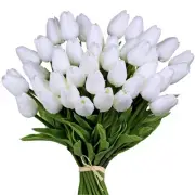30pcs White 14" Artificial Latex Tulips Flowers for Wedding Party Home Decora...