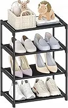 Autonomier 4 Tier Small Shoe Rack, Narrow Stackable Kids Toddler Adult Shoe Storage Organizer Shelf for Closet Floor Entryway Bedroom, Space Saver Shoe Rack Organization Shelves