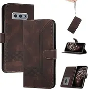 Genlision Mobile Phone Case Compatible with Samsung Galaxy S10E, Premium PU Leather Protective Cover, TPU Inner Shell, Magnetic Closure, Stand Function, Card Slot Brown