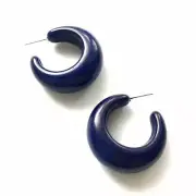 Navy Blue Lucille Retro Vintage Lucite Hoop Earrings