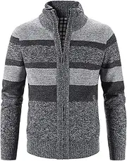 Men's Stand Collar Cardigans Sweater Casual Loose Zip Up Knit Sweater Winter Warm Workout Coat with Pockets