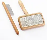 Carpet Rake Sheepskin Wool Brush and Sheepskin Brush Cleaner Comb, More Suitable for Pile Carpets/Rugs, for Carding Fur, Restore Carpets Softness and Texture (Wood, 2PCS(Big+ Small)