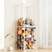 FAYDUDU Stuffed Animal Zoo Stuffed Animal Storage Toy Organization Stuffed Animals Holder Shelf with Elastic Band Stuffed Animals Cage for Nursery Playroom Bedroom Kid Room Furniture (white)