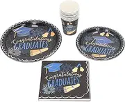 40 Pcs Disposable Graduation Plates Set with Napkins, Congratulation Printed Paper Plates for Graduation Party Decorations, Safe and Non Materials