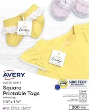 Avery Square Printable Tags with Sure Feed, 1.5" x 1.5", White, 200 Customizable Tags with Strings, Great for Branding, Gift Tags, Price Tags, and More (22849)