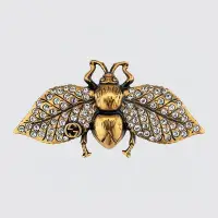 在飛比找Yahoo!奇摩拍賣優惠-義大利奢侈時裝品牌GUCCI古馳蜜蜂滿鑽黃銅髮夾 胸針