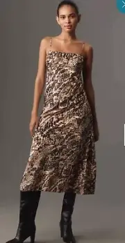 NWT By Anthropologie Square-Neck Slip Dress Side Split Stretch size XS!