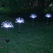 Solar Pathway Lights 4Pcs 120LED Solar Powered Ground Plug Firework Light Waterproof Copper Wire Light Garden Decoration Light Christmas Decoration Light -White