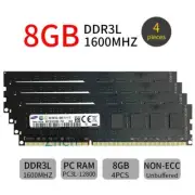 Samsung 32GB 4x8GB DDR3L 1600MHz 1.35V PC3L-12800U DIMM Desktop PC Memory RAM BT