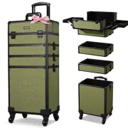 Byootique 4in1 Rolling Makeup Train Case Cosmetic Organizer Wheel Rococo Moss