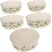 NAMOARLY 5Pcs Enamel Bowls with Lids Food Storage Salad Mixing Bowls Fresh Keeping Stackable Versatile Kitchen Essentials for Refrigeration Meal Prep